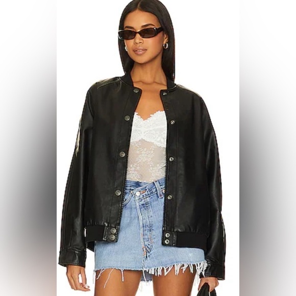 We the free Wild Rose Vegan Leather Bomber Jacket Black Free People Size XL NWT - Picture 3 of 8
